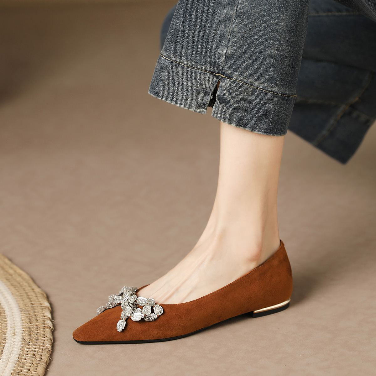 (W) Luiza Barcelos Casual Flat 'Apricot Suede with Crystal Butterfly Knot' 圖 12