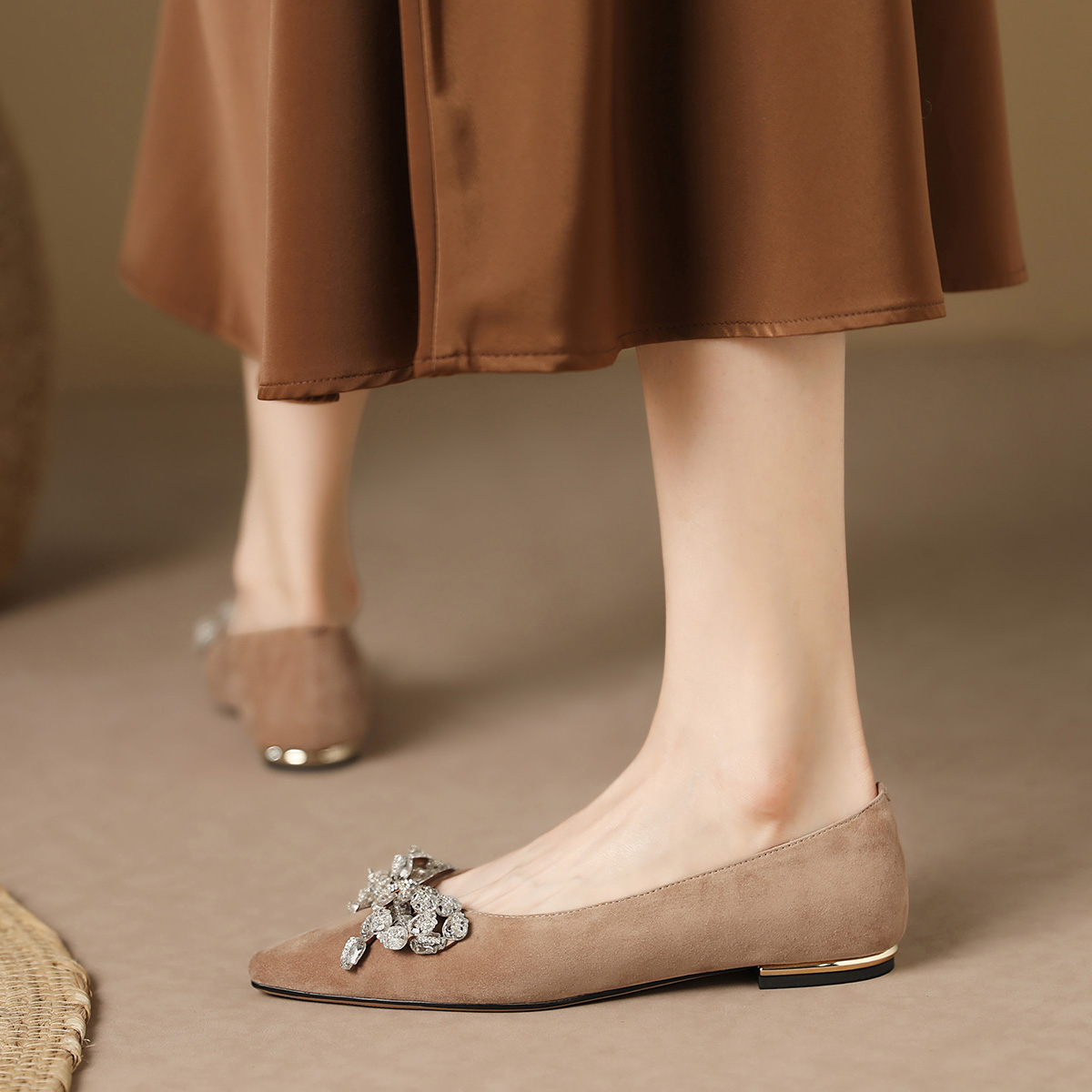 (W) Luiza Barcelos Casual Flat 'Apricot Suede with Crystal Butterfly Knot' 圖 6