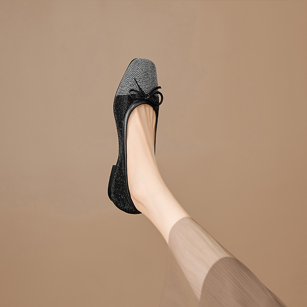 Order (W) ルイーザ・バルセロスカジュアルフラット「ブラックラインストーンボウ」 X901937