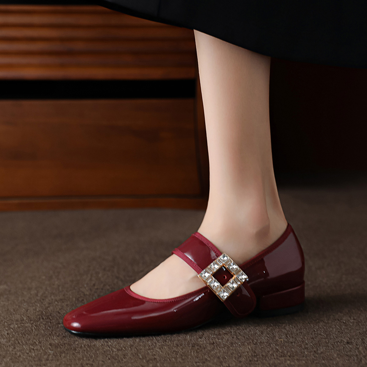 Order (Women) Luiza Barcelos Casual Flat 'Burgundy Crystal Patent Leather' X901957