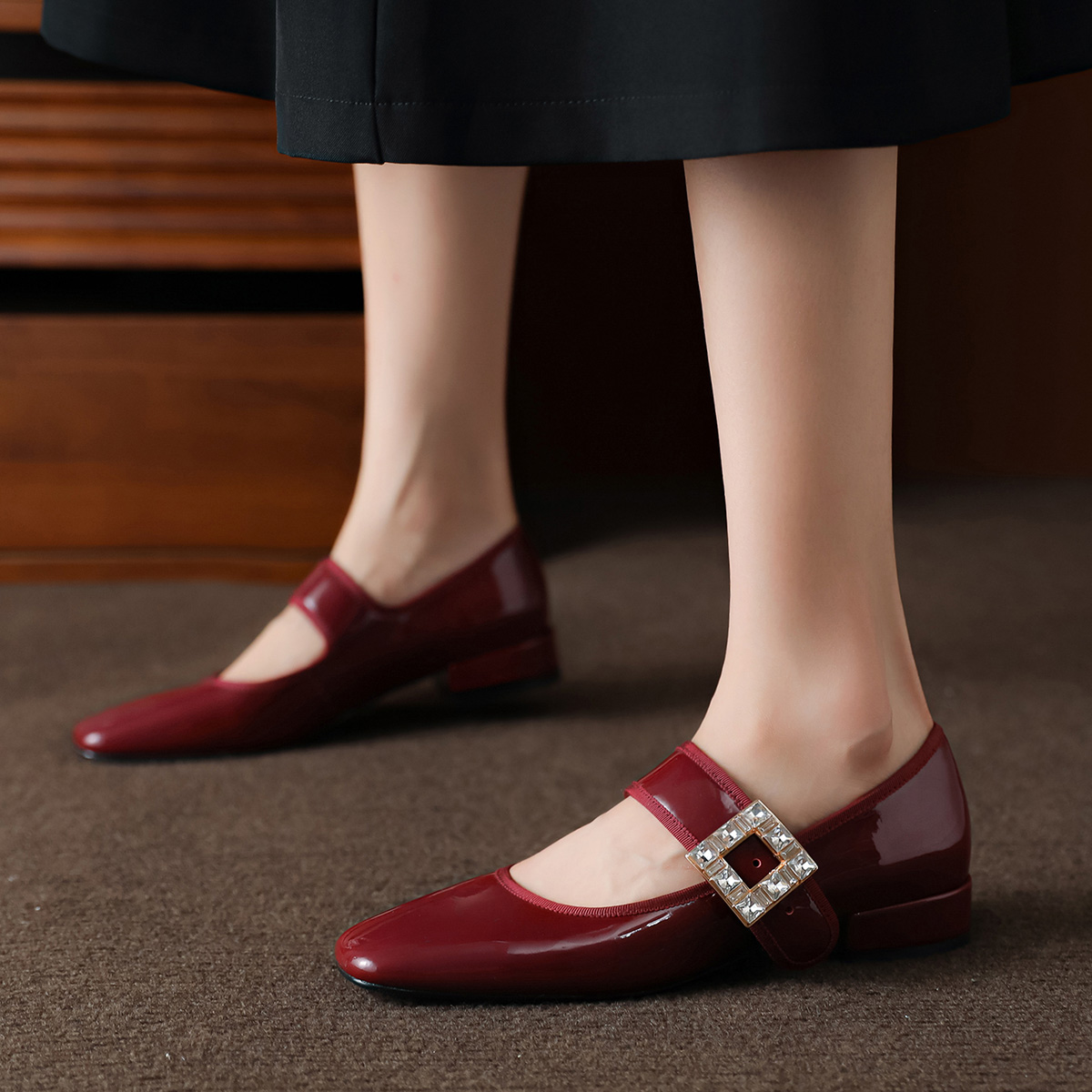 Shop (Women) Luiza Barcelos Casual Flat 'Burgundy Crystal Patent Leather' X901957