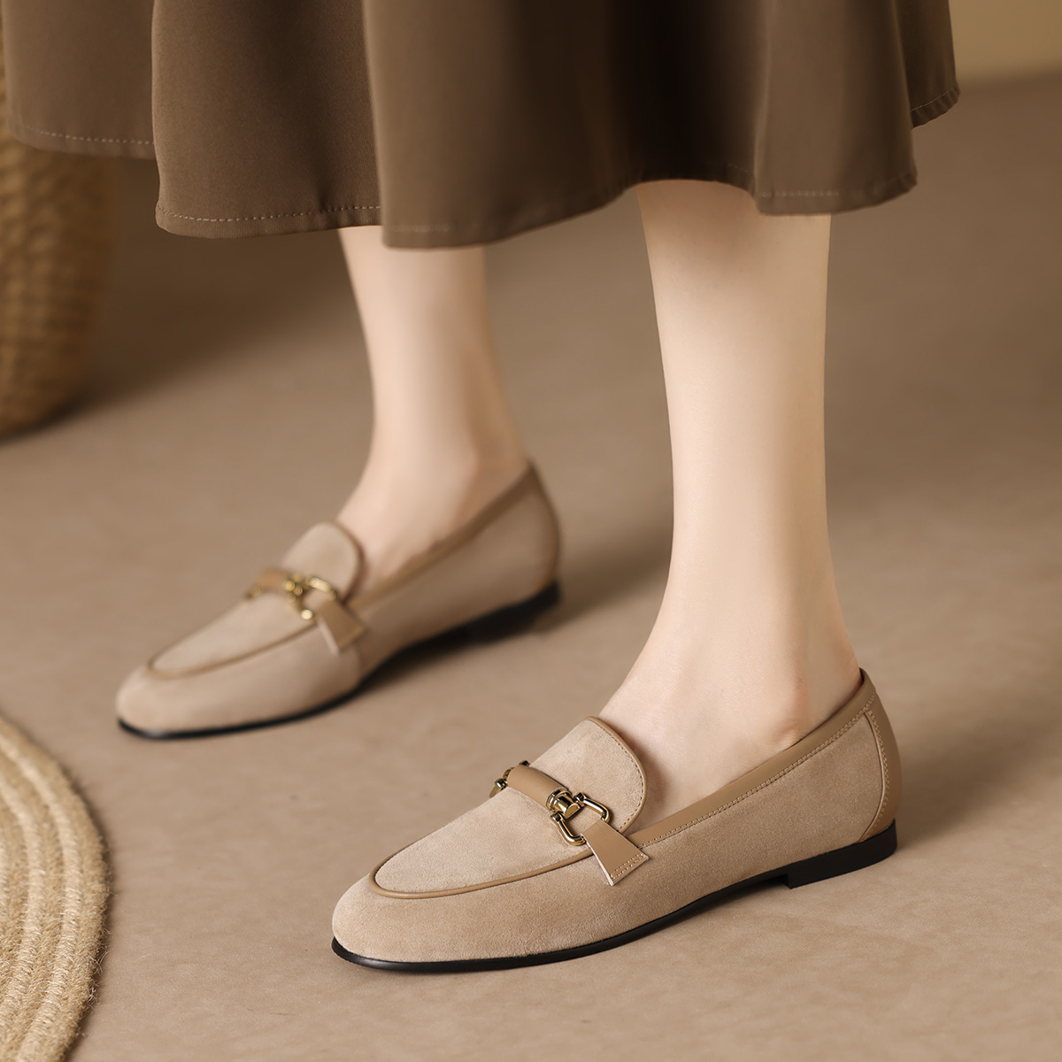 Lookbook (Women) Luiza Barcelos Casual Flat 'Metal Buckle Brown Suede' X901935