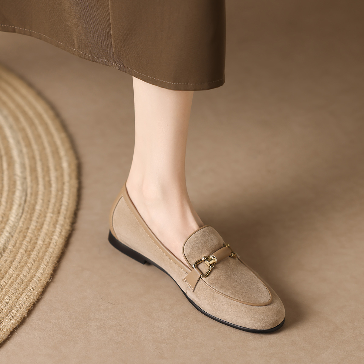 Shop (Women) Luiza Barcelos Casual Flat 'Metal Buckle Brown Suede' X901935