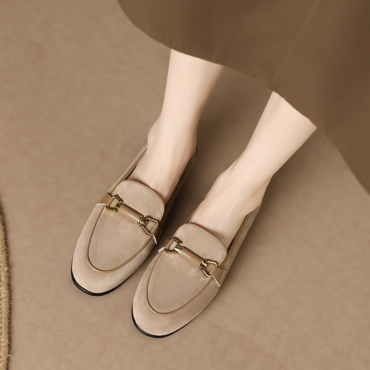 Purchase (Women) Luiza Barcelos Casual Flat 'Metal Buckle Brown Suede' X901935