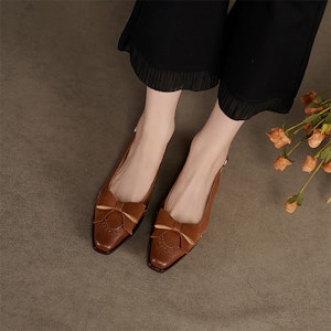 (W) Luiza Barcelos Kasut Rata Kasual 'Retro Bow Coklat' X901776 Details for (W) Luiza Barcelos Kasut Rata Kasual 'Retro Bow Coklat' X901776