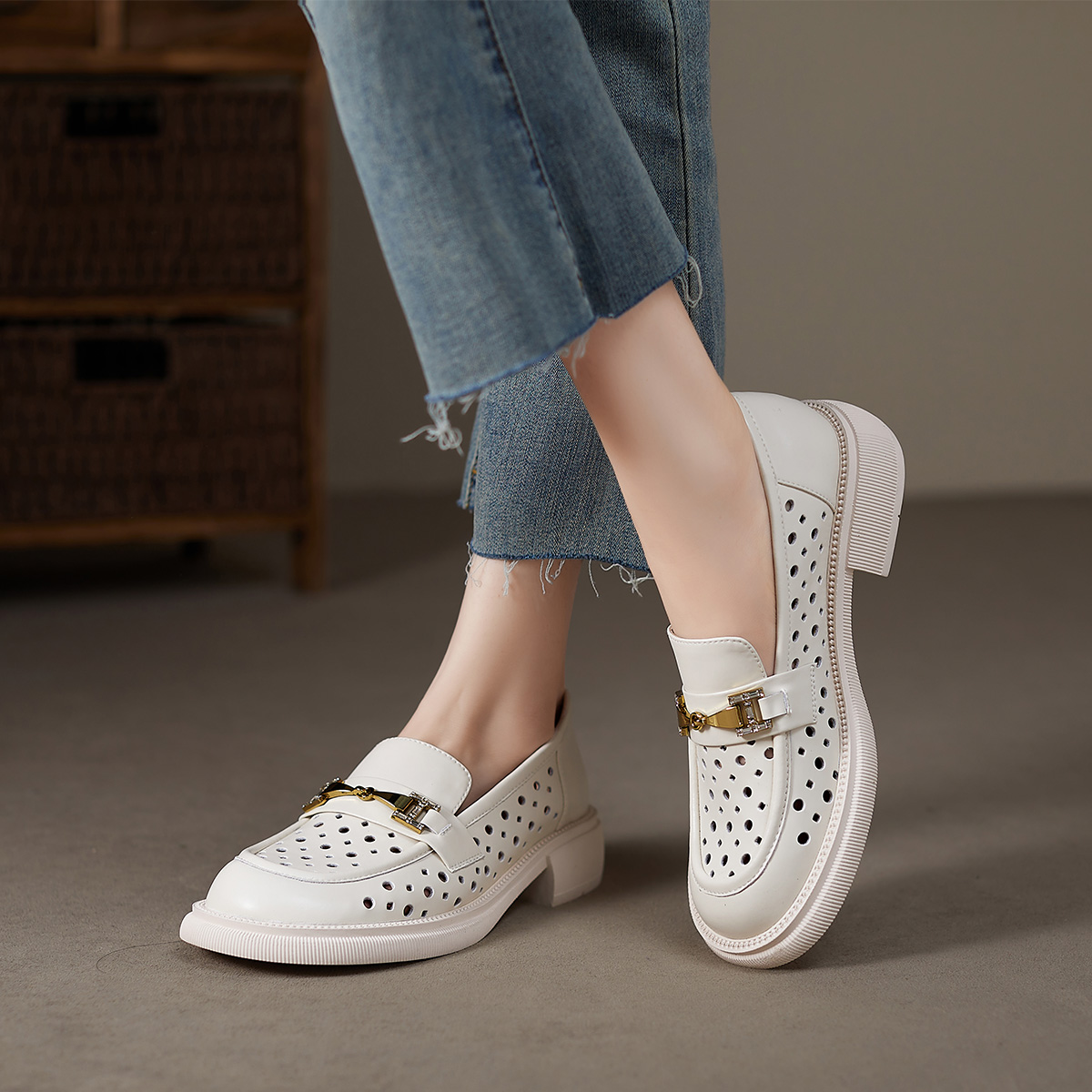 (W) Luiza Barcelos Casual Loafer 'Beige Breathable Cut-Out with Horsebit' 圖 4