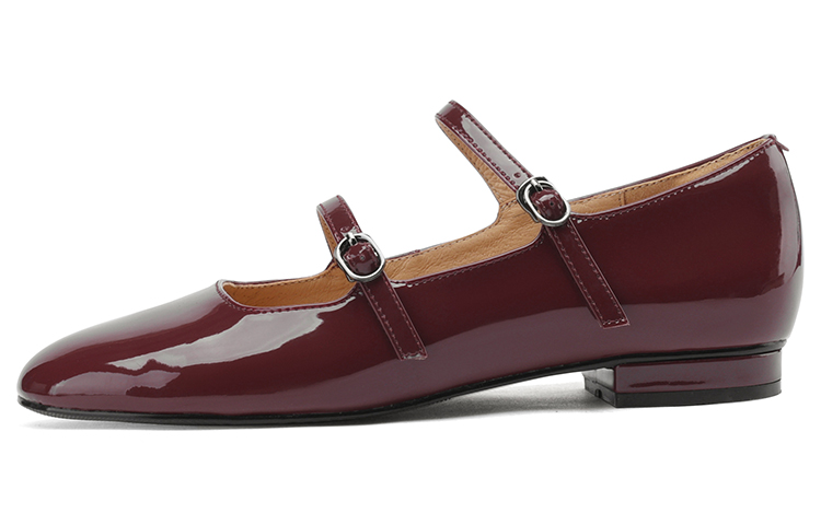 Buy 蕾莎·巴賽洛斯 羊皮 時尚漆面雙排搭扣 休閒單鞋 女款 酒紅色