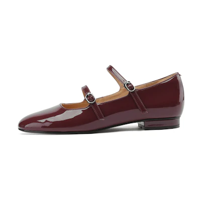 (W) Luiza Barcelos Casual Loafer 'Burgundy Patent Double Buckle'