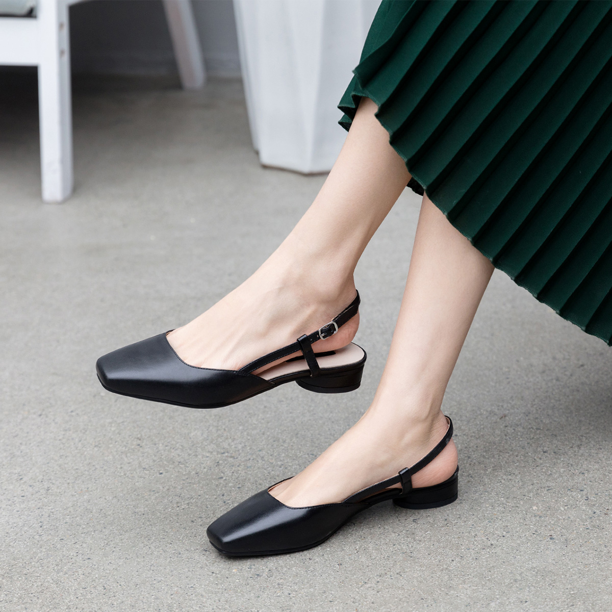 (W) Luiza Barcelos Casual Square Toe 'Simple Black Leather' 圖 12