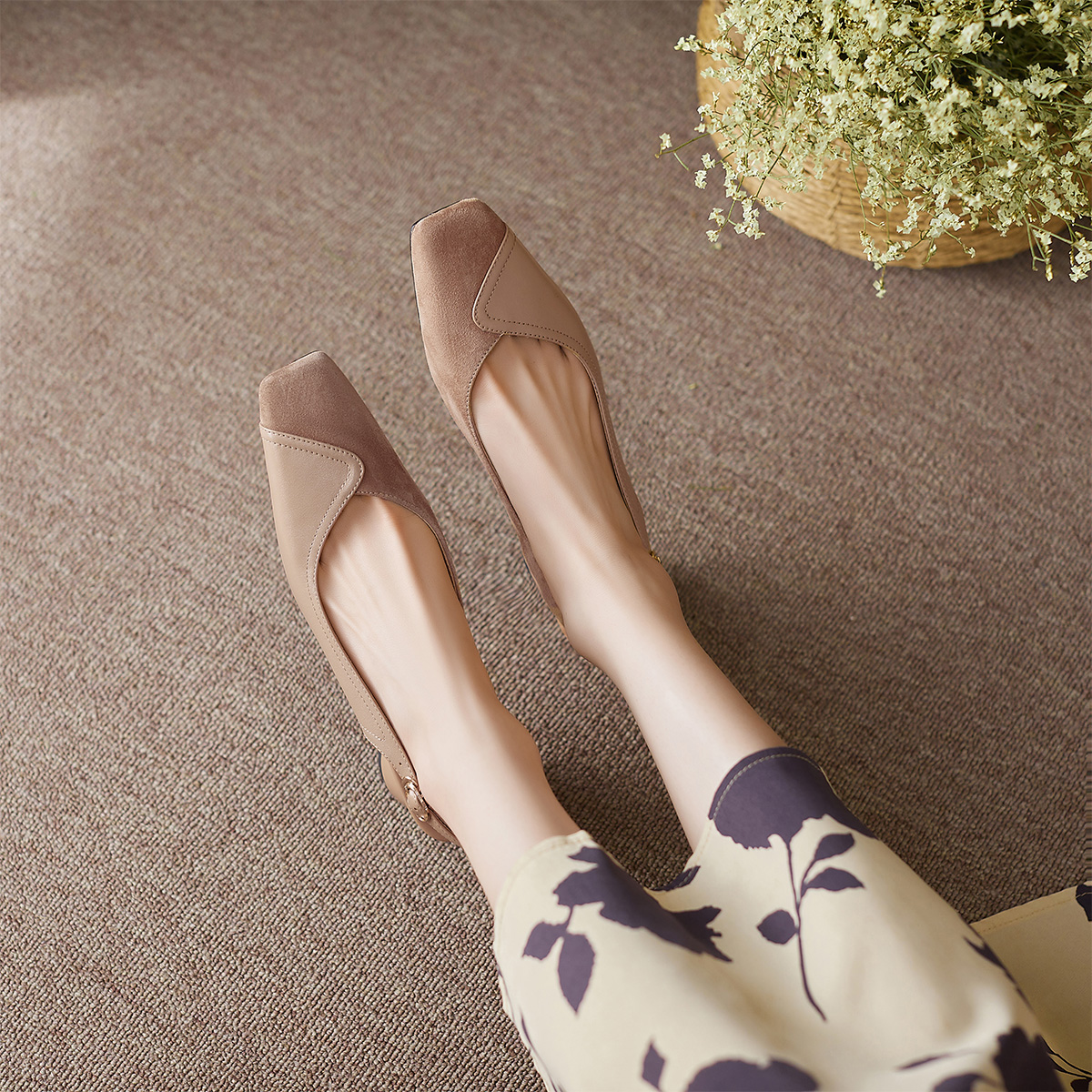 (W) Luiza Barcelos Chunky Heel Buckle Sandals 'Apricot Suede and Leather Patchwork' 圖 5