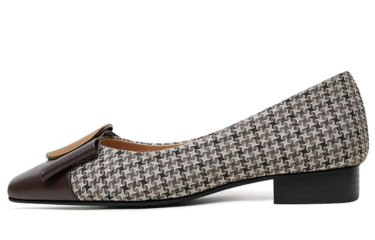 (Women) Luiza Barcelos Chunky Heel Pointed Flats 'Metal Buckle Brown Leather & Fabric' X901390