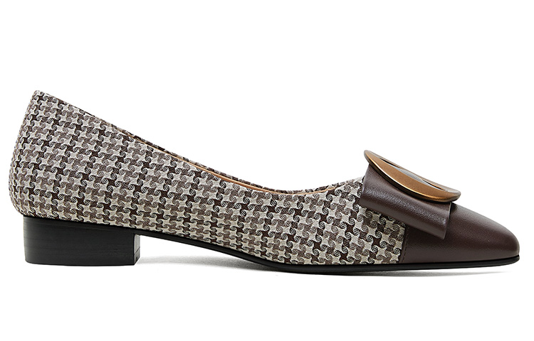 (W) Luiza Barcelos Chunky Heel Pointed Flats 'Metal Buckle Brown Leather & Fabric' 圖 2