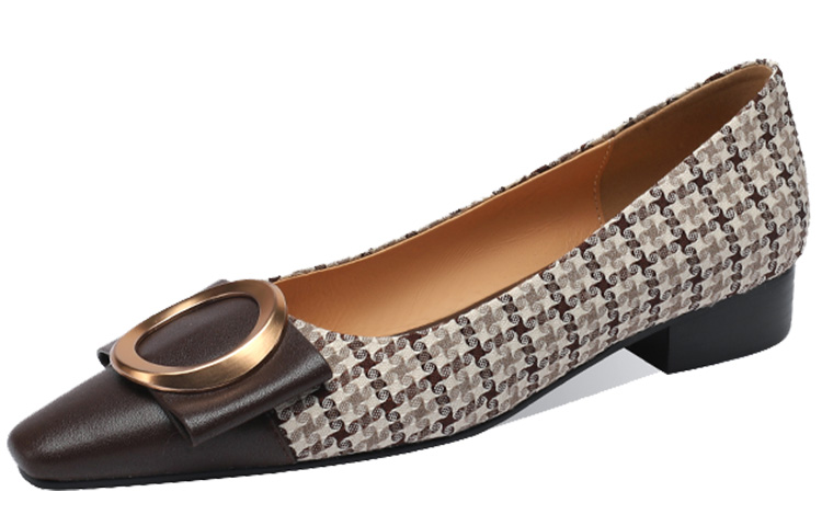 (W) Luiza Barcelos Chunky Heel Pointed Flats 'Metal Buckle Brown Leather & Fabric' 圖 3