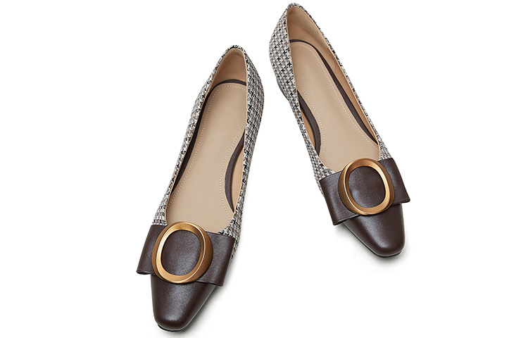 (W) Luiza Barcelos Chunky Heel Pointed Flats 'Metal Buckle Brown Leather & Fabric' 圖 4