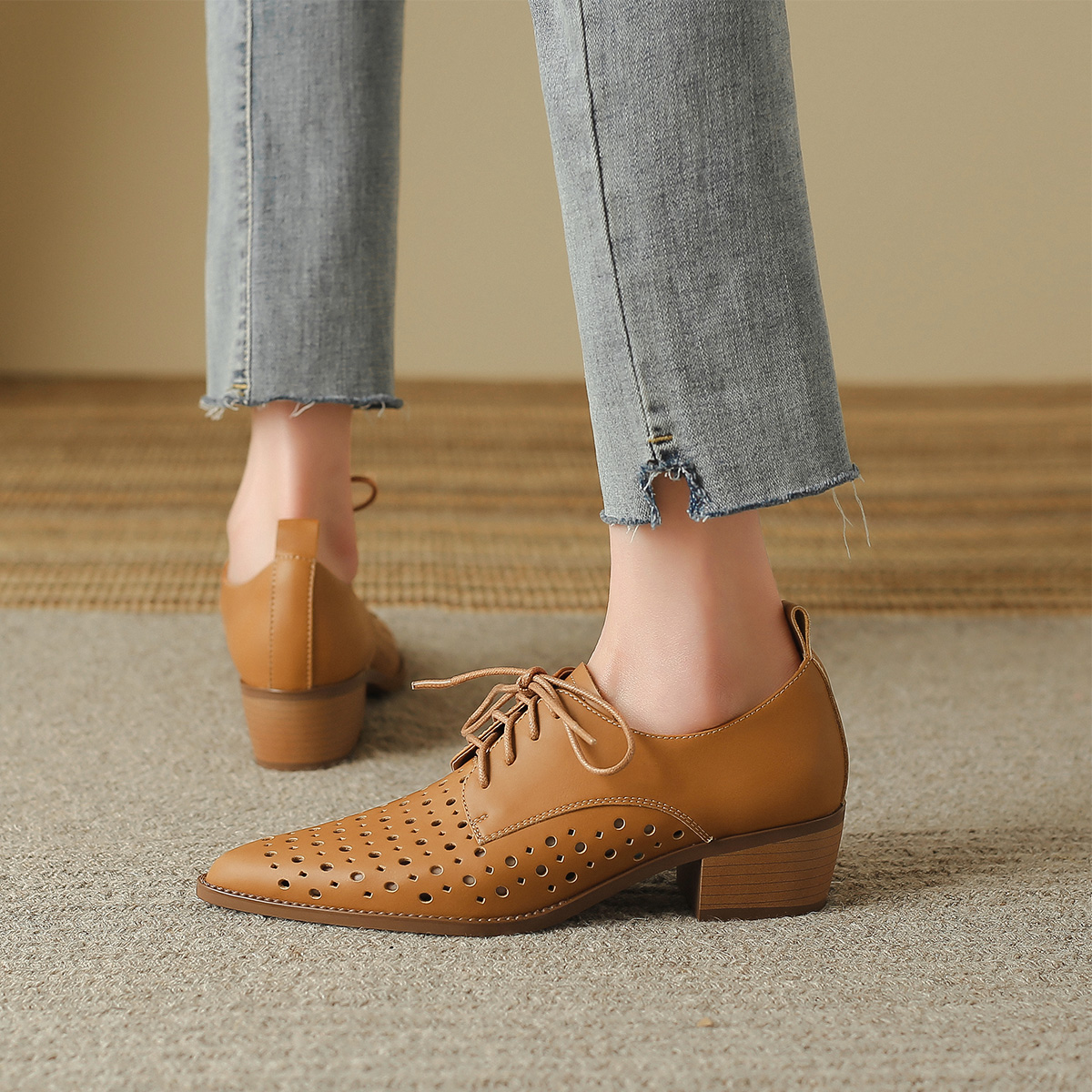 (W) Luiza Barcelos Cut-Out Fashion Chunky Heel 'Caramel' 圖 3