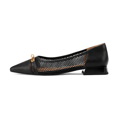 (W) Luiza Barcelos Cut-Out Leather Pumps 'Metallic Pointed Toe Black'