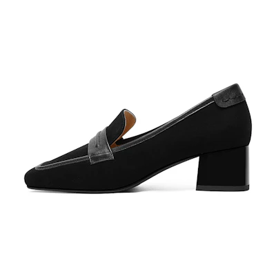 (W) Luiza Barcelos Derby Chunky Heel Pumps 4.5cm 'Black Suede'