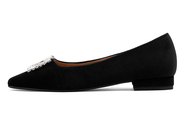 (W) Luiza Barcelos Fabric Chunky Heel Square Toe Loafer 'Black Rhinestone'