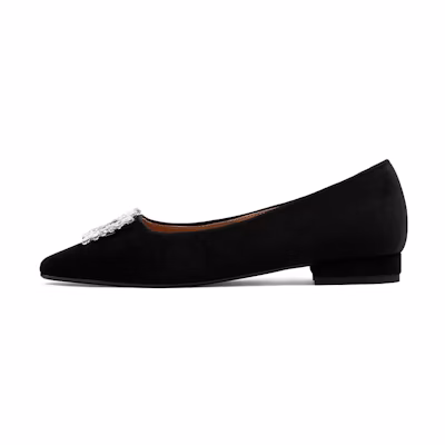 (W) Luiza Barcelos Fabric Chunky Heel Square Toe Loafer 'Black Rhinestone'