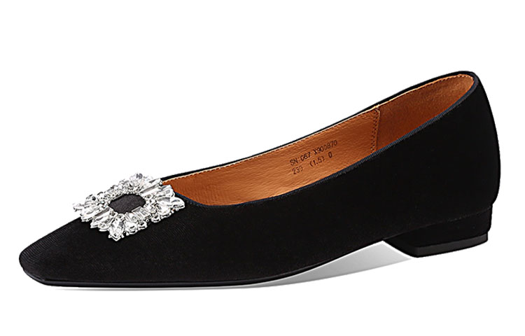 (W) Luiza Barcelos Fabric Chunky Heel Square Toe Loafer 'Black Rhinestone' 圖 3