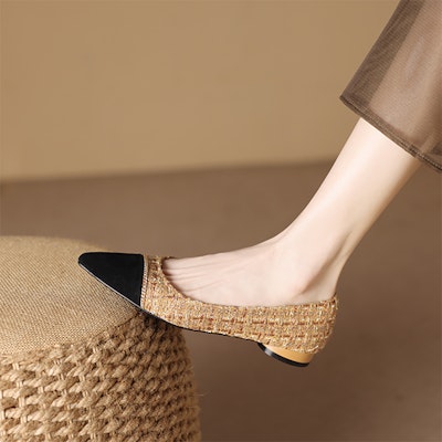 (Women) Luiza Barcelos Fabric Pointed Toe Splicing Casual Flats 'Camel Black' X901850 Lookbook (Women) Luiza Barcelos Fabric Pointed Toe Splicing Casual Flats 'Camel Black' X901850