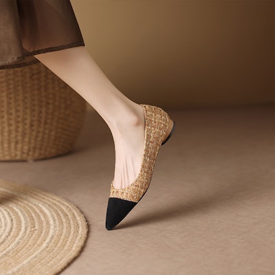 (Women) Luiza Barcelos Fabric Pointed Toe Splicing Casual Flats 'Camel Black' X901850 Sizing (Women) Luiza Barcelos Fabric Pointed Toe Splicing Casual Flats 'Camel Black' X901850