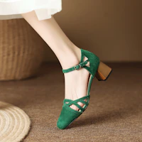 Shop (W) "Luiza Barcelos Tacones Gruesos Versátiles Punta Fina 5cm 'Verde'" (80 chars) X901297