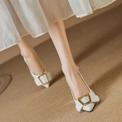(Women) Luiza Barcelos Fashion Square Buckle Wedge High Heels 'Beige' X901650 Lookbook (Women) Luiza Barcelos Fashion Square Buckle Wedge High Heels 'Beige' X901650