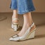 Details for (Women) Luiza Barcelos Fashion Square Buckle Wedge High Heels 'Beige' X901650