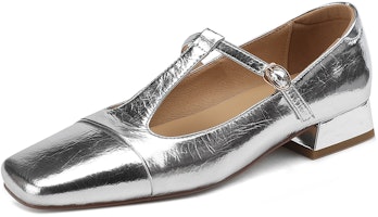(Women) Luiza Barcelos Fashion Square Toe Buckle Block Heel 'Silver' X901463 (Women) Luiza Barcelos Fashion Square Toe Buckle Block Heel 'Silver' X901463