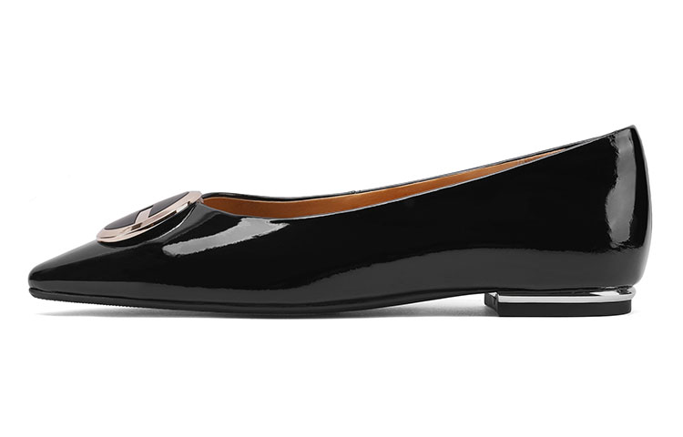 (Women) Luiza Barcelos Flat 'Black Patent Simple Metal Buckle Pointed' X900861