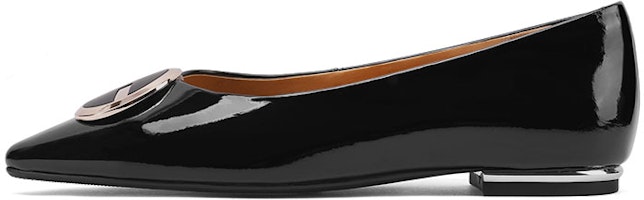 (Women) Luiza Barcelos Flat 'Black Patent Simple Metal Buckle Pointed' X900861 (Women) Luiza Barcelos Flat 'Black Patent Simple Metal Buckle Pointed' X900861