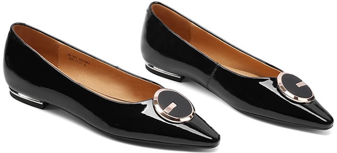 (W) 루이자 바르셀로스 블랙 심플 메탈 버클 플랫 (Luiza Barcelos Black Simple Metal Buckle Flat) X900861 Purchase (W) 루이자 바르셀로스 블랙 심플 메탈 버클 플랫 (Luiza Barcelos Black Simple Metal Buckle Flat) X900861