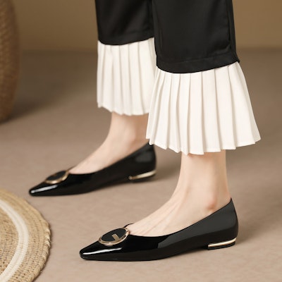 (Women) Luiza Barcelos Flat 'Black Patent Simple Metal Buckle Pointed' X900861 Details for (Women) Luiza Barcelos Flat 'Black Patent Simple Metal Buckle Pointed' X900861