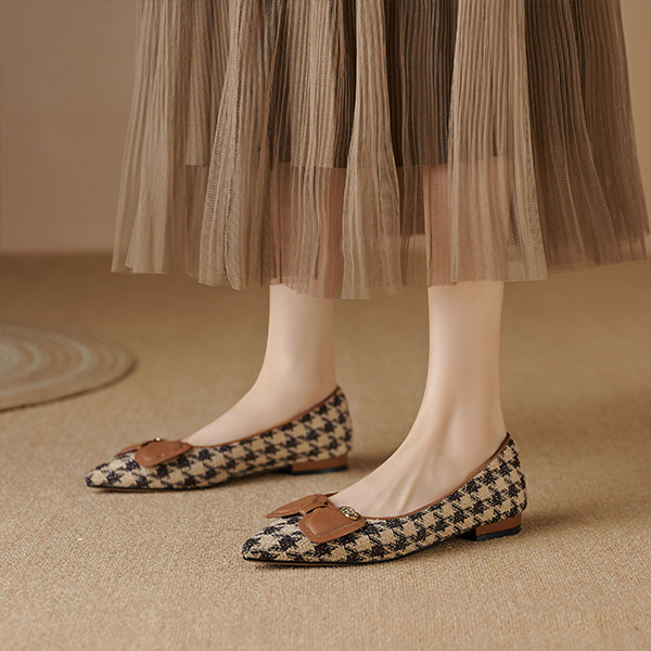 Shop (Women) Luiza Barcelos Flat 'Brown Houndstooth Bow' X901869