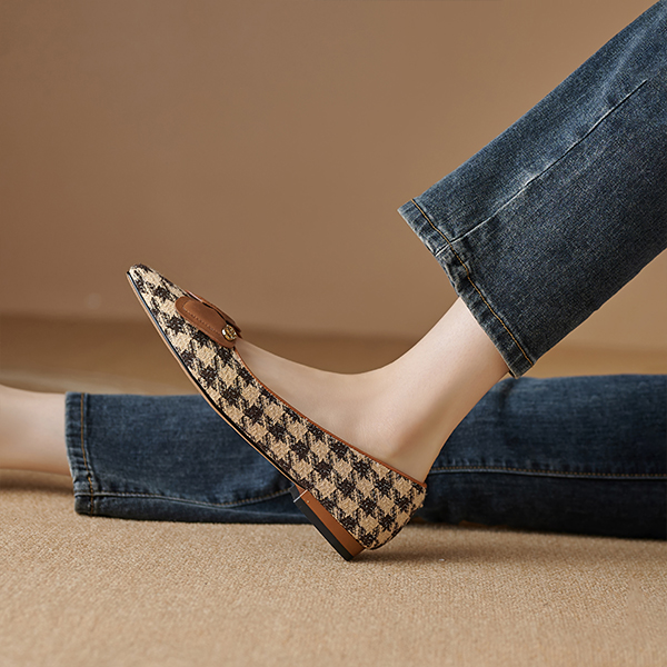 Sizing (Women) Luiza Barcelos Flat 'Brown Houndstooth Bow' X901869