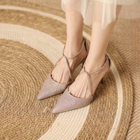 Luiza Barcelos 閃亮皮革尖頭搭扣套腳細跟高跟鞋 7.6cm 女款 淺金色 Details for Luiza Barcelos 閃亮皮革尖頭搭扣套腳細跟高跟鞋 7.6cm 女款 淺金色