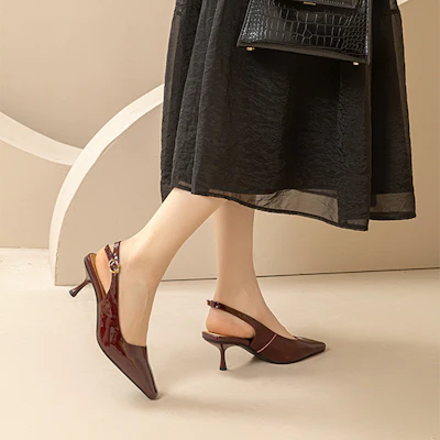 (W) Sandal Tumit Luiza Barcelos 'Burgundy Buckle Retro' XWP1SK0425 Details for (W) Sandal Tumit Luiza Barcelos 'Burgundy Buckle Retro' XWP1SK0425