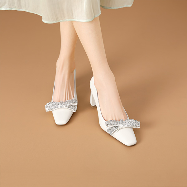 Purchase (W) Luiza Barcelos Tumit Tinggi 7cm 'Beige Ikatan Rama-Rama Batu Permata' XWP1SK0210