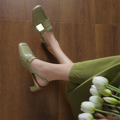 (W) Luiza Barcelos Tumit Tinggi 'Hijau Epal dengan Gesper Logam' X901753 Sizing (W) Luiza Barcelos Tumit Tinggi 'Hijau Epal dengan Gesper Logam' X901753