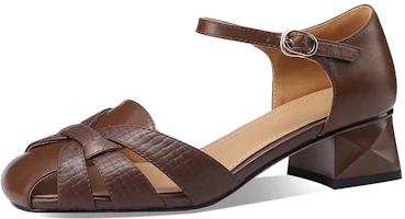 (Women) Luiza Barcelos High Heel 'French Retro Brown Woven Cut-Out' XWP1SK0202 (Women) Luiza Barcelos High Heel 'French Retro Brown Woven Cut-Out' XWP1SK0202