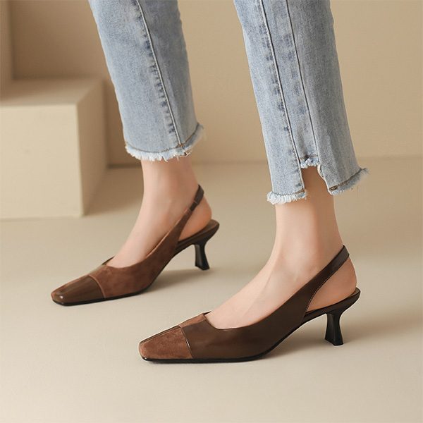 Shop (W) Luiza Barcelos 法式复古拼接咖啡色高跟鞋 XWP1SK0190