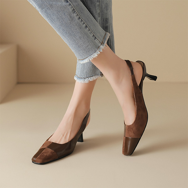 Purchase (W) Luiza Barcelos 法式复古拼接咖啡色高跟鞋 XWP1SK0190