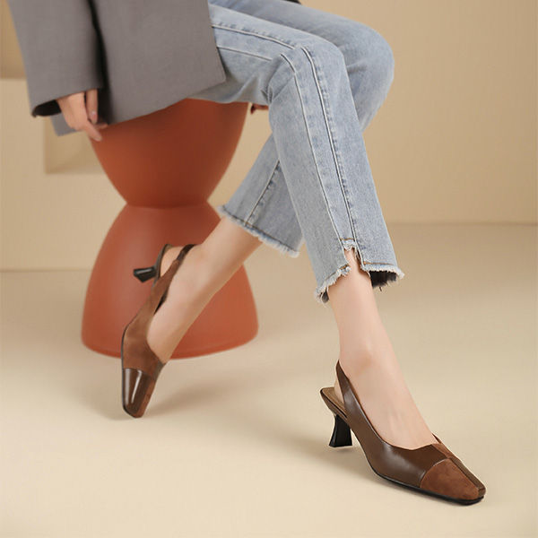 Sizing (W) Luiza Barcelos 法式复古拼接咖啡色高跟鞋 XWP1SK0190