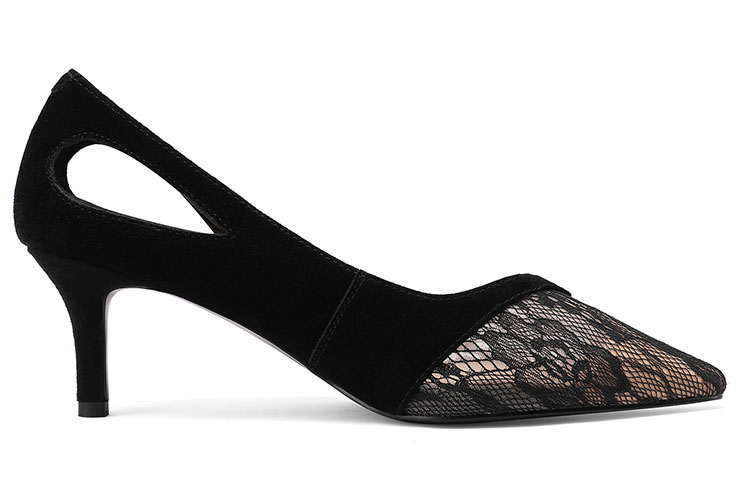 Order Luiza Barcelos 羊反絨鏤空尖頭搭扣高跟鞋 6cm 女款 黑色