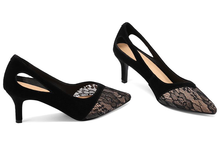 Purchase Luiza Barcelos 羊反絨鏤空尖頭搭扣高跟鞋 6cm 女款 黑色