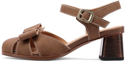 (Women) Luiza Barcelos High Heel with Bow Buckle 'Brown Leather' X901132 (Women) Luiza Barcelos High Heel with Bow Buckle 'Brown Leather' X901132