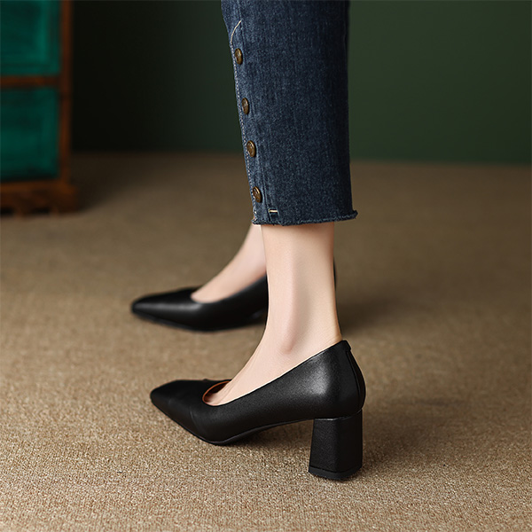 Lookbook (Women) Luiza Barcelos High Heels 5.5cm 'Sheepskin Chic Comfort Versatile Chunky Heel' XWP1SK0359