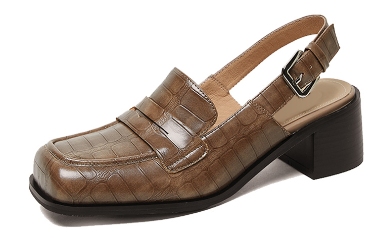 (W) Luiza Barcelos High Heels 'British Retro Square Heel Khaki'