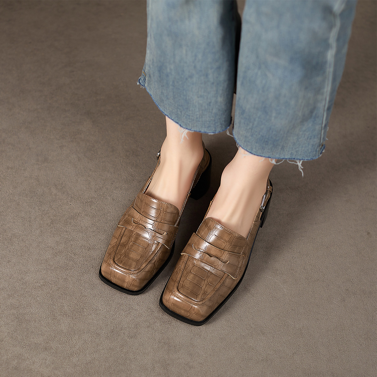 (W) Luiza Barcelos High Heels 'British Retro Square Heel Khaki' 圖 4